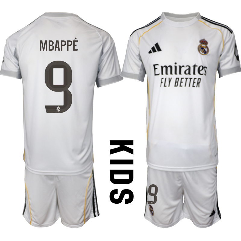 Youth 2025-2026 Club Real Madrid home white #9 Soccer Jersey  01->youth soccer jersey->Youth Jersey